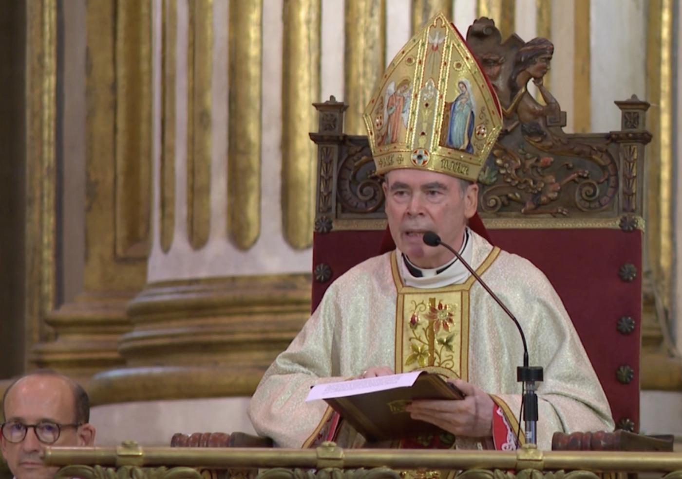 Mons Catalá pronunciando la homilía durante la Eucaristía con motivo de la Coronación Canónica de la Divina Pastora. Imagen Canal Málaga