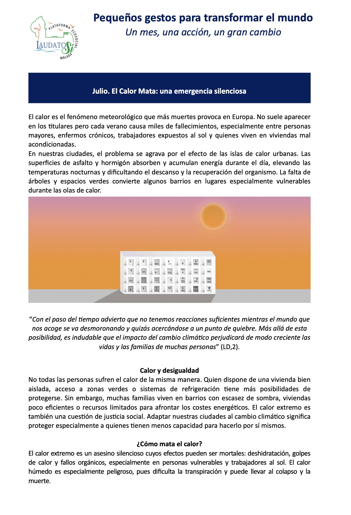 Guía para el reto de julio 2026. Plataforma Laudato si'