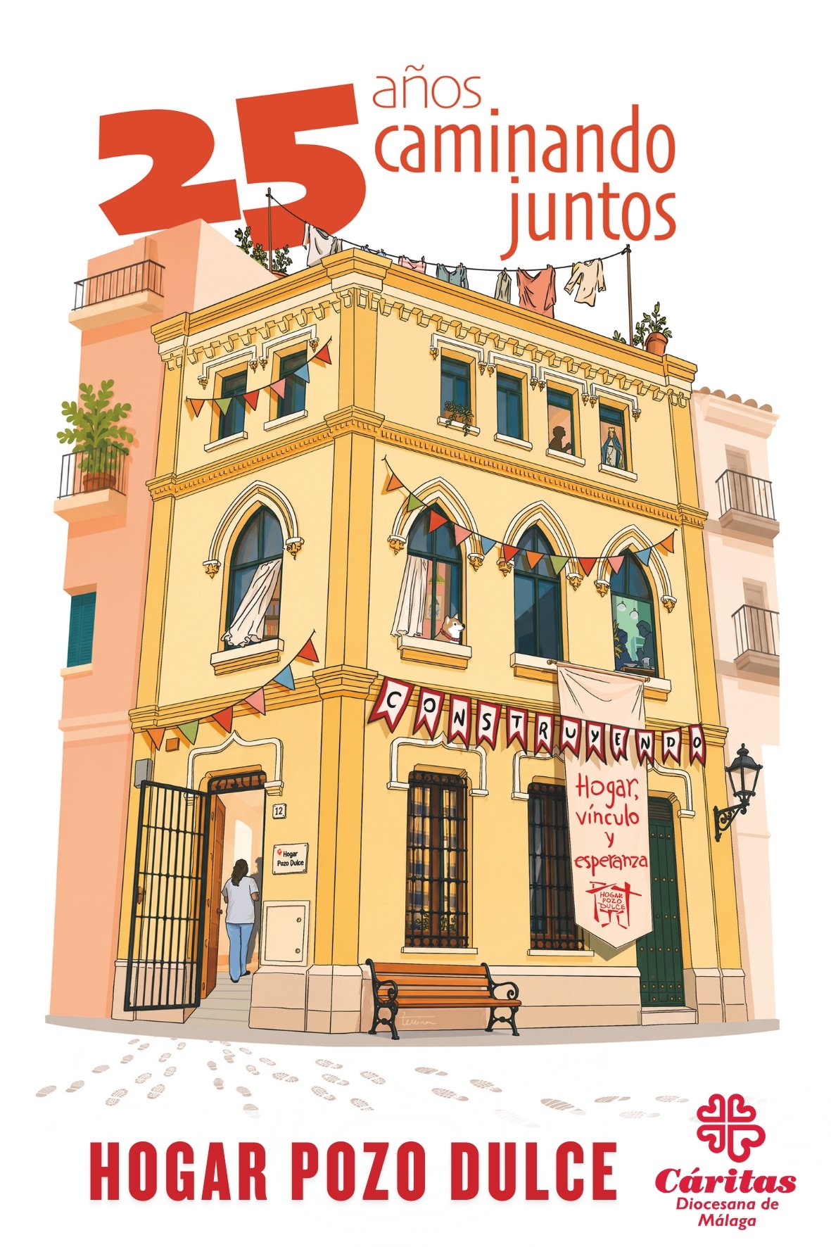 Cartel conmemorativo del 25 aniversario del Hogar Pozo Dulce de Cáritas Diocesana