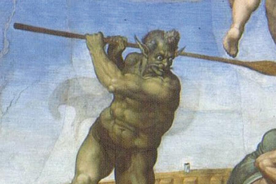 "La barca de Caronte y los condenados". Detalle de "El juicio final" de Miguel Ángel en la Capilla Sixtina