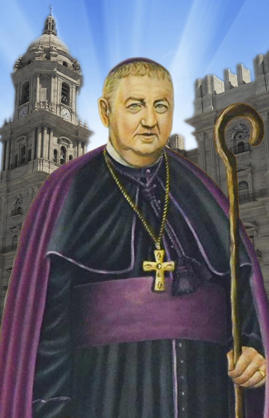 D. Manuel González con la Catedral de Málaga de fondo