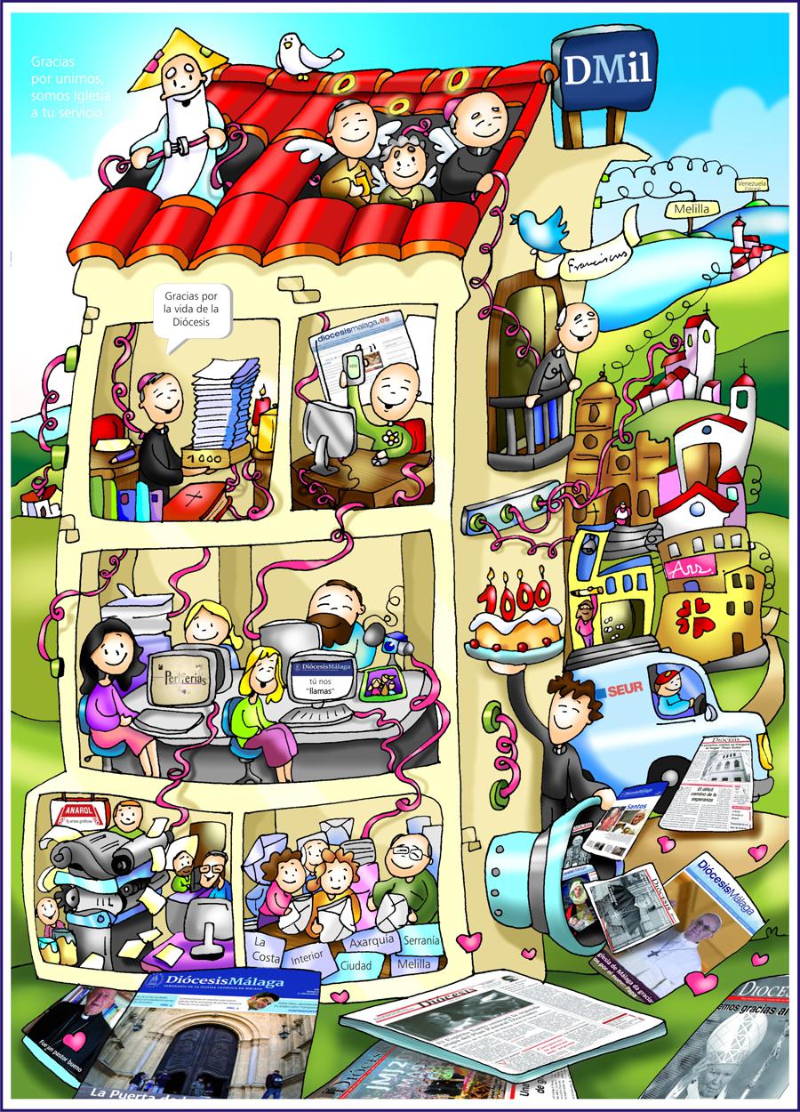 Dibujo de Fano con motivo del número 1.000 de DiócesisMálaga