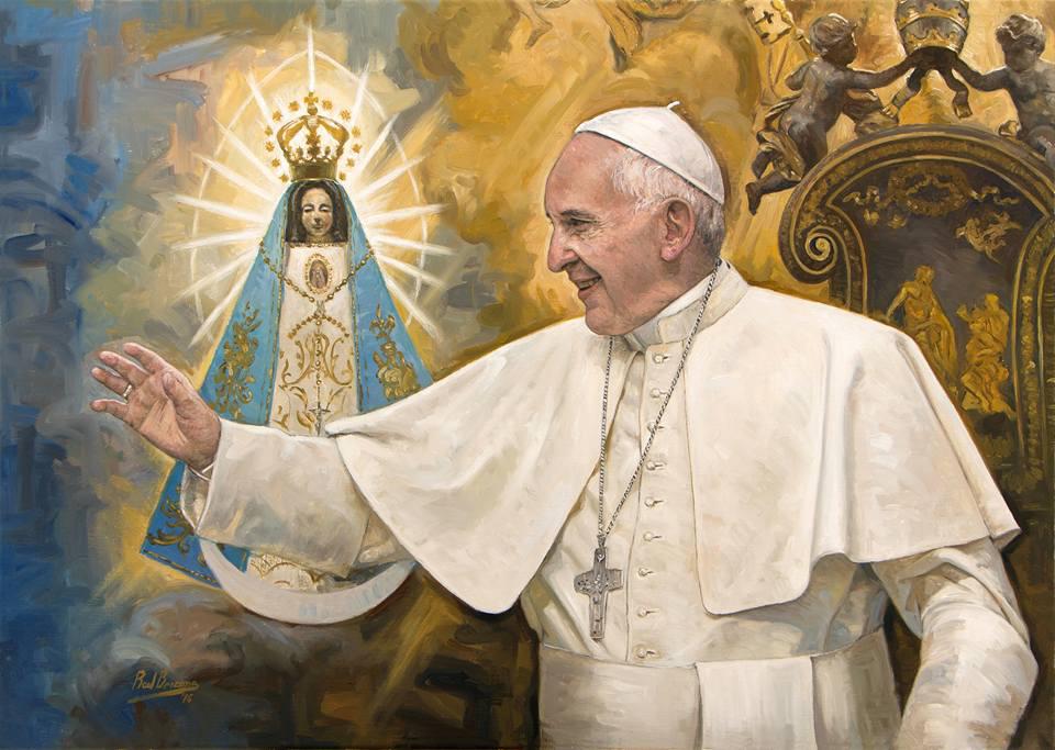Pintura de Raúl Berzosa para el sello conmemorativo del 80 aniversario del Papa