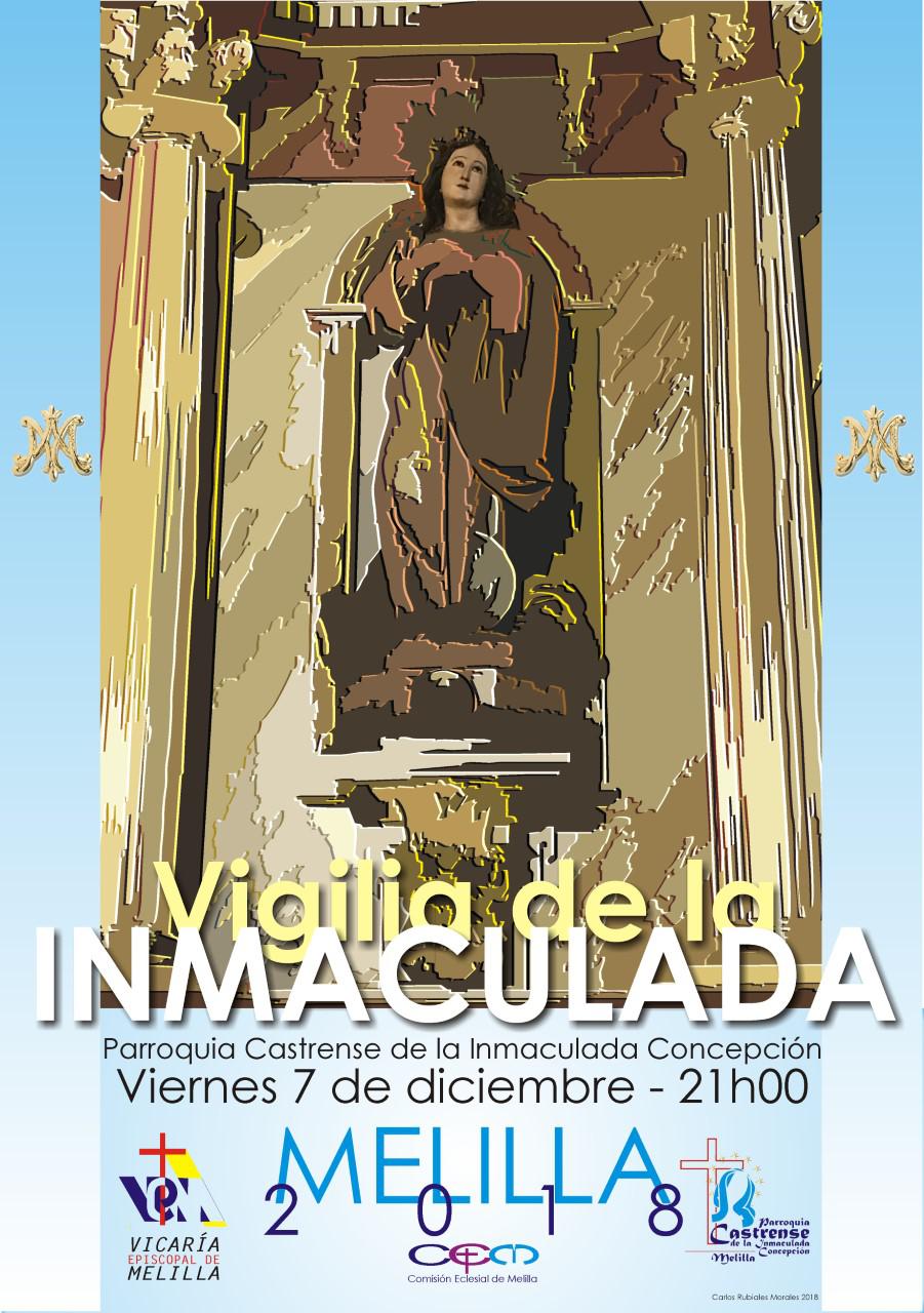 Cartel de la vigilia de la Inmaculada en la parroquia castrense de la Inmaculada Concepción de Melilla