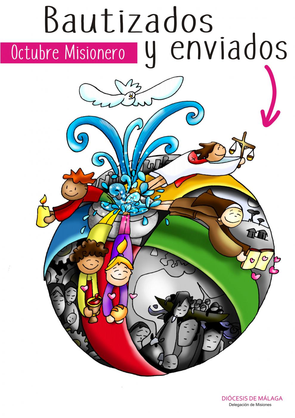 Cartel vertical del Mes Misionero Extraordinario creado por Fano