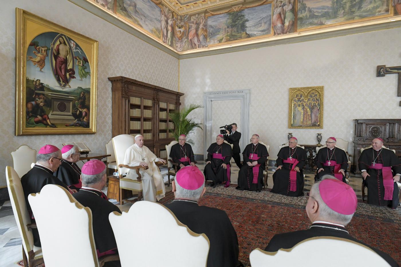 Momento de la audiencia del Papa con los obispos participantes en la visita ad limina. FOTO: VATICAN MEDIA