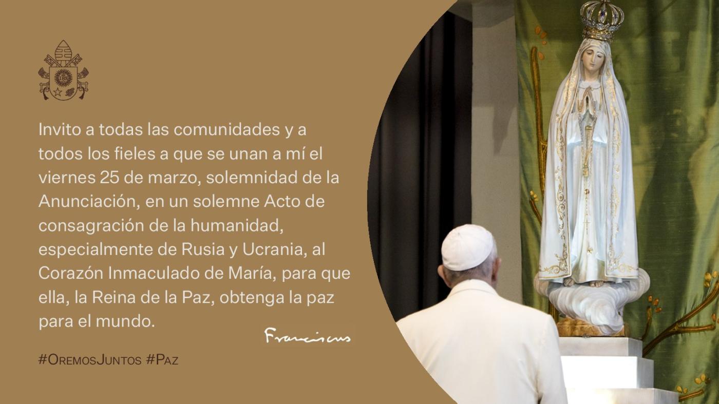 Málaga se unió al acto de consagración de Ucrania y Rusia al Inmaculado Corazón de María