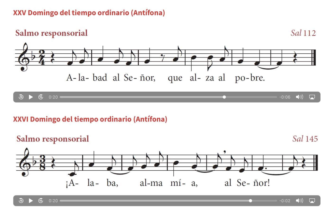 Partitura del salmo responsorial colgada en la web diocesana de Liturgia