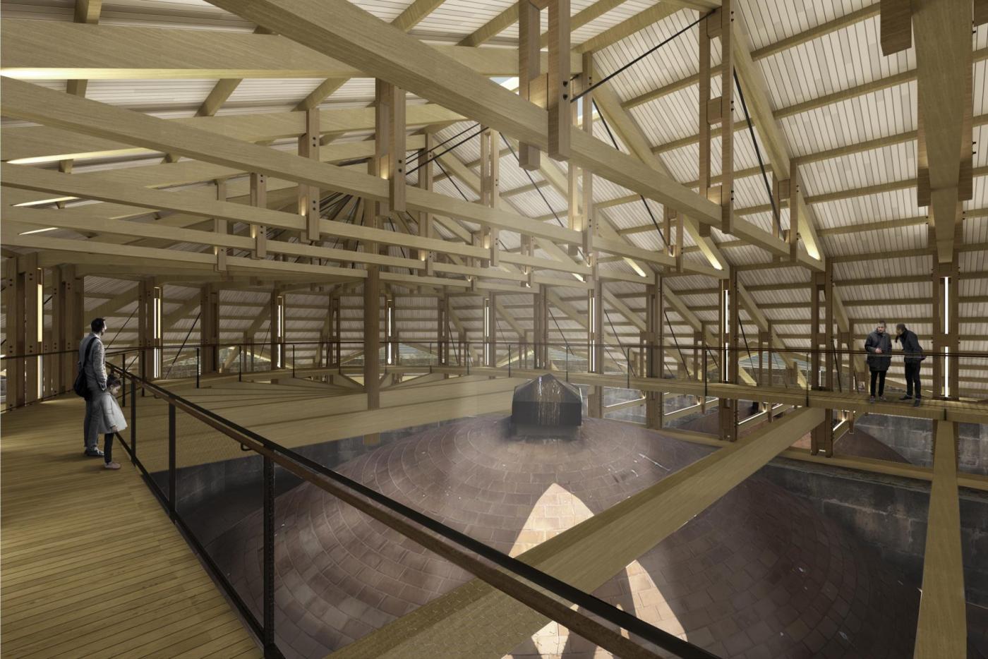 Recreación de las pasarelas bajo la cubierta desde las que se podrá apreciar la interesante geometría de las cúpulas de la Catedral