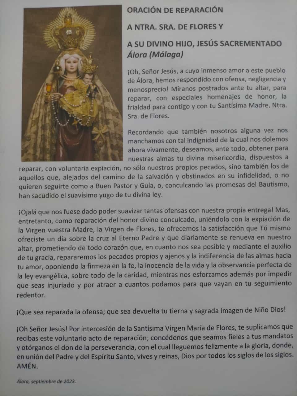 Oración de reparación preparada por la parroquia de Álora