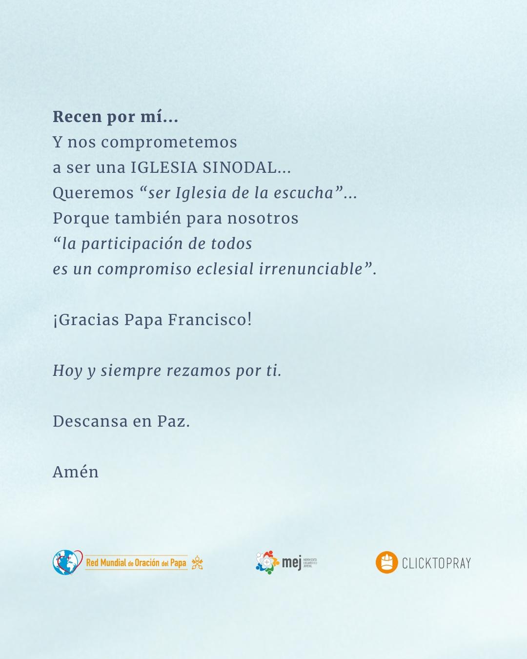 Los protagonistas de sus intenciones de oración dan las gracias a Francisco
